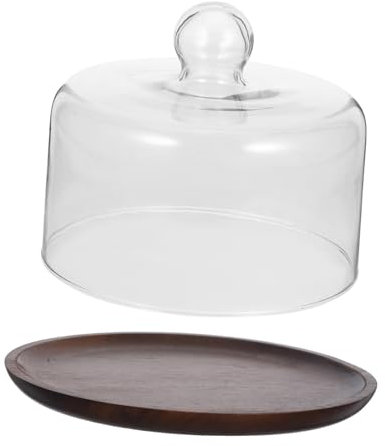 MUCKLILY 1 Satz Kuchenglasabdeckung Abgedeckter Brotteller Glaskuppelabdeckung Tablett Mit Glaskuppel Desserttablett Mit Deckel Konditorei Kuchendeckel Kuchenplatte Kuchenhalter Glas + Holz