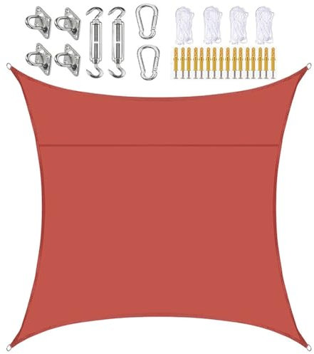 SLDAGe Tende a Vela per Esterno,Vela Parasole Rettangolare Rosso con Kit Fissaggio,Vela Ombreggiante Impermeabile e Protezione Raggi UV 95% Vela da Sole per Esterno Terrazza Balcone Piscina,6x6 m