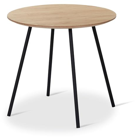 KHG Beistelltisch Eiche modern, 4-Fuß-Gestell aus pulverbeschichtetem Metall Schwarz, Tischplatte aus Holzwerkstoff 48 cm Rund, Couchtisch 15 kg belastbar