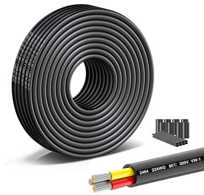 SCHDRA UL2464 22 AWG 3 Core Low Voltage Cable, 3x0.3mm², 26.25 ft | UL2464 low voltage cable with stranded tinned copper and flexible PVC for LED, sensors, solar and automotive projects