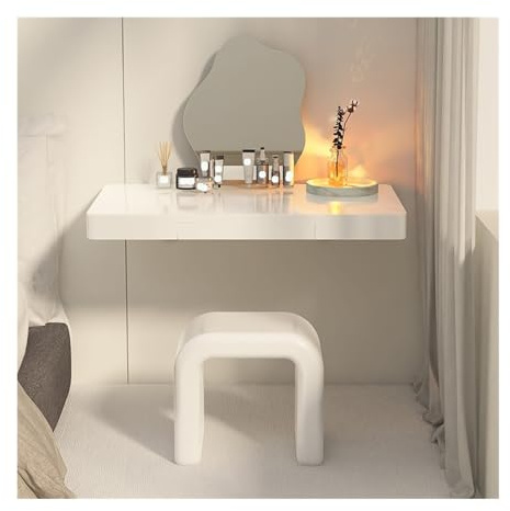 Lijiaxiuyc-101 Tavolo Trucco Tavolo da toeletta Moderno a Parete Tavolo da Trucco Tavolo da toeletta sospeso for Camera da Letto Semplice, salvaspazio, Beige Toilette con Specchio(Grande)