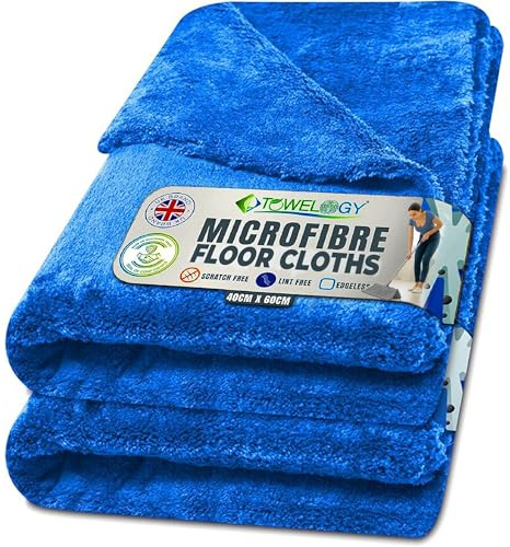 Towelogy® Microfibre Floor Cloths Heavy Duty | Extra Large, Super Absorbent Floor Cleaning Cloths | Mop Pads Replacement for Dry Cleaning, Wet Cleaning and Flap Mop Use | 60x40cm (2, Blue)