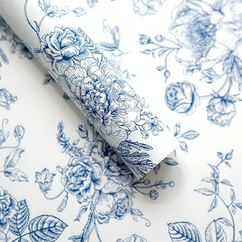 Drawer Liners, Scented Lining Paper DWUENT Vintage Floral Design Waterproof Drawer & Shelf Liners for Kitchen, Wardrobe, Cabinet - 20 Sheets, 35x50cm (Blue Floral)