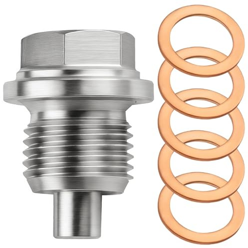 Arvoni Tornillo Carter Aceite, Tapón de Drenaje de Aceite Magnético M14x1,5, Tapon Carter Aceite de Acero Inoxidable con 5 Arandelas Cobre Repuesto, para Coches, Motos y Barcos