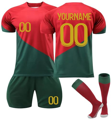 Generisch Portugal Personalisiert Fußballtrikots mit Eigenem Namen/Nummer, Fussball Trikot Shorts Socken Komplettset für Herren/Kinder