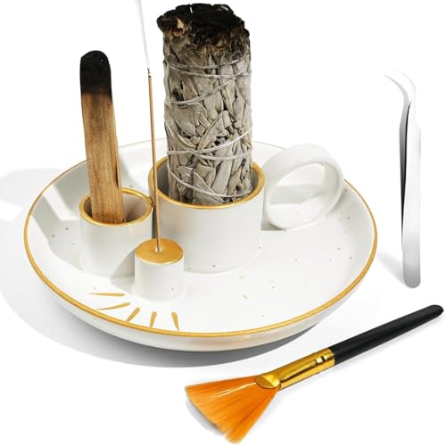 Base de Cerámica Porta Incienso,Haoyanger Soporte Incienso Quemador de Incienso Palo Santo Quemador Soporte Incienso Varilla Hogar Soporte de Palo Santo para Dormir,Hacer Yoga,Pensar