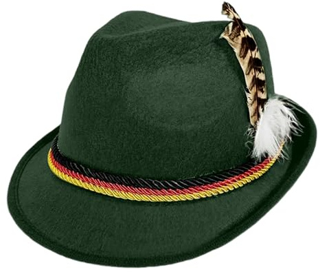 Generisch Trachtenhut mit Feder und Deutschland Kordel, Jägerhut für Oktoberfest, Trachten Party, grau