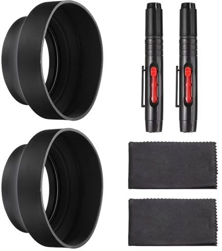 PATIKIL 2 Pcs 82mm Rubber Camera Lens Hood, Collapsible in 3 Steps Black Universal Sun Shade Shield with Fiber Cleaning Cloth Cleaning Pen