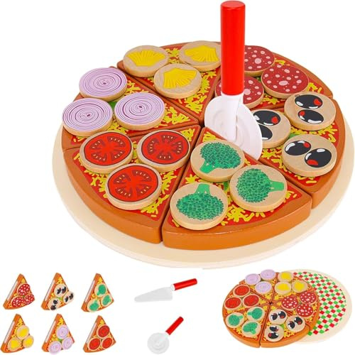 Wooden Simulation Pizza Play Toy Food Cutting Set Kids Role Play, Funny Kitchen