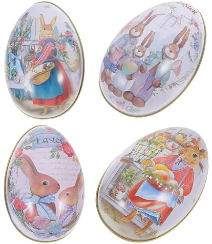 Artibetter 4pcs Easter Egg Shape Candy Box Tinplate Box for Easter Egg Small Case Party Favor Container Tinplate Decor