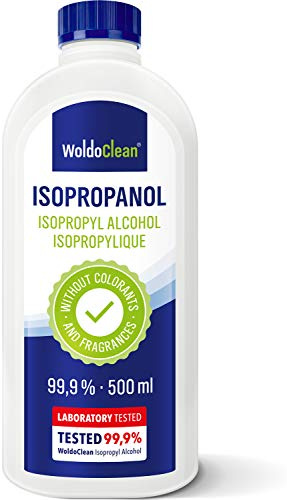 WoldoClean Isopropanolo 99,9% Alcool Isopropilico 500 ml - IPA Alta Pureza, Incolore & Inodore, Senza Residui per Elettronica, Stampanti 3D, Vetro & Metallo