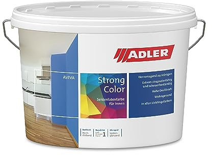 ADLER Aviva Strong-Color - 9 L - Premium Latexfarbe RAL5007 Brillantblau - abwaschbare Wandfarbe für Küche, Bad & Flur, extrem strapazierfähig