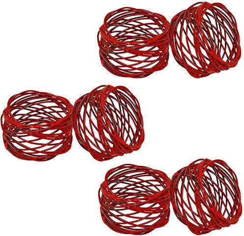 SKAVIJ Fatto a Mano Tovagliolo Anelli Impostare di 6 per Ogni Giorno, Cenare Tavolo Decorazione Rosso