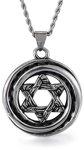 WANGLXTC Mode Titan Stahl Halskette, Titan Stahl Sechszackiger Stern Anhänger Punk Halskette Herren Und Damen Edelstahl Anhänger 39×36mm Exquisit, Steel