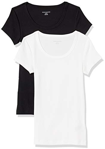 Amazon Essentials Damen Basic U-Ausschnitt T-Shirt mit Flügelärmeln aus Modal-Baumwolle, Schmaler Passform, 2er-Pack, Schwarz/Weiß, S