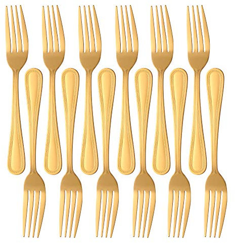 Buyer Star Fourchettes à dîner 12 pièces, Ensemble de fourchettes en Acier Inoxydable doré pour la Cuisine à Domicile et Le Restaurant, Ensemble de Couverts Poli Miroir