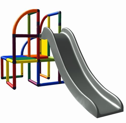 move and stic 6536 - Spielturm Olaf Kletterturm mit Rutsche für Kleinkinder für Kinderzimmer Spielzimmer oder Garten Mehrfarbig mit Grauer Rutsche
