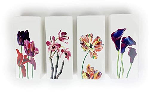 Luftbefeuchter 4-teiliges Set aus Keramik RED FLOWERS flach zur Befestigung am Heizkörper Heizung Wasserverdunster Diffuser Wandvase 330 a1678 Weiß- mit Druck