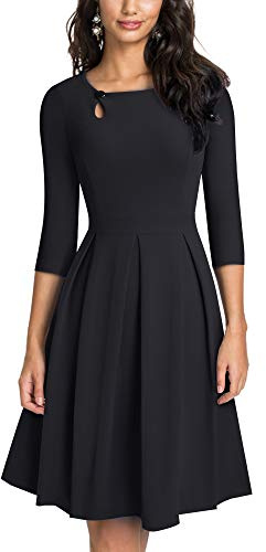 HOMEYEE Vestido de cóctel Plisado Acampanado con Cuello Redondo Vintage para Mujer A223 (XXL, Negro)