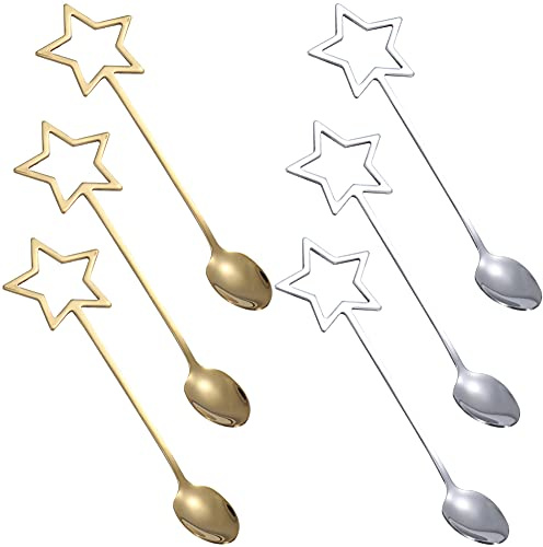 Cucharas de Acero Inoxidable, NALCY Cucharas de Estrella, Cucharillas Postre Cuchara de Café 14,5 cm de Acero Inoxidable para Sopa, Helado, Torta de Arroz (6 piezas)