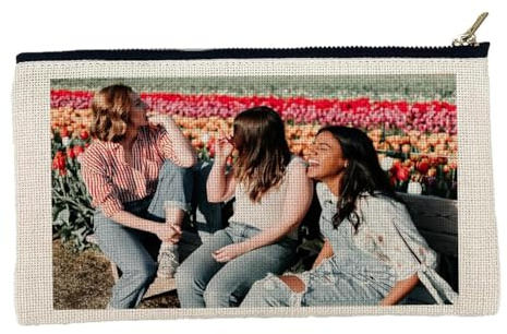 GIFART Personalisierte Kosmetiktasche mit Foto and Text aus Jute– Schminktasche & Kosmetikbeutel mit Bild - Geschenke für Damen, Mütter, Mädchen (12x20 cm)