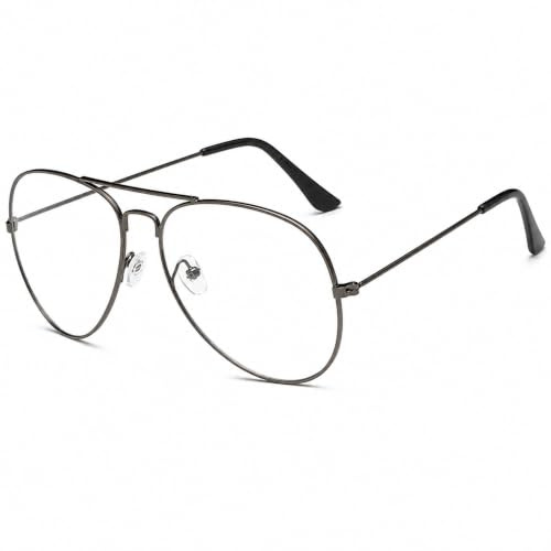 jokeshop Black Frame Clear Lens Retro Pilot Glasses Top Flight Sunglasses Festival Fashion Fancy Dress