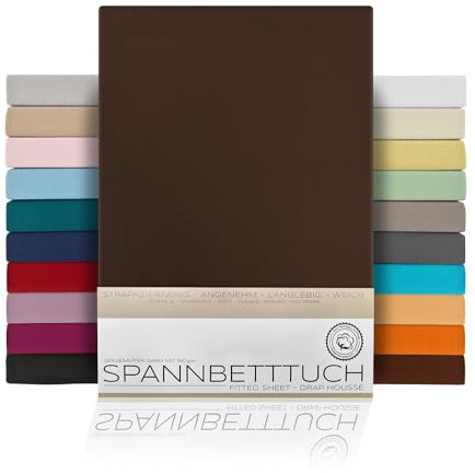 Beautex Spannbettlaken Jersey Baumwolle Topper 90x200x15 cm Dunkelbraun | atmungsaktiv, hautfreundlich, rundum elastisch, perfekte Passform, formstabil, 160 g/m², pflegeleicht, viele Farben