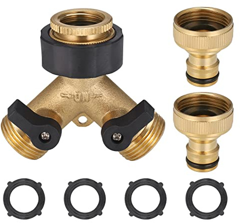 Zocipro 2 Wege Verteiler Wasser 3/4 Zoll, Wasserverteiler 2fach mit 2 Gartenschlauch Kupplung und 2 Messing Drehschalter, Wasseranschluss Y Verteiler für den Einsatz auf Waschmaschine, Küche, Garten