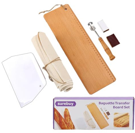 38cm Baguette Transfer Peel - Premium Durable Solid Hardwood Flipping Board - Ideal for Professional Quality Artisan French Bread Baking Bakers with Dough Lame, 2 Couche and Scrapers