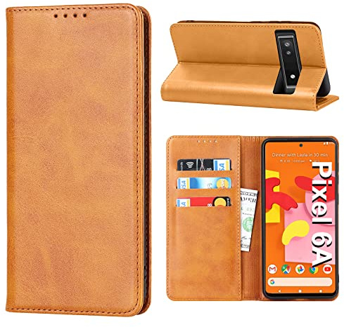 Vaki Handyhülle für Google Pixel 6A Hülle, Schutzhülle Pixel 6A 5G Leder Wallet Kartenfach Standfunktion Stoßfest Klapphülle Hüllen Pixel 6A 5G 6.1 Flip Case Cover (Gelb)