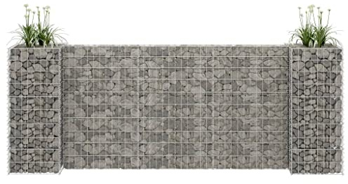 WIFESE Panier de Gabion en H Fil d'acier 260x40x100 cm Argenté Jardinière à Gabion Décoration de Jardin Parterre de Fleurs Terrasse Mur en Gabion Bordure Sécurisée Mur de Soutènemen