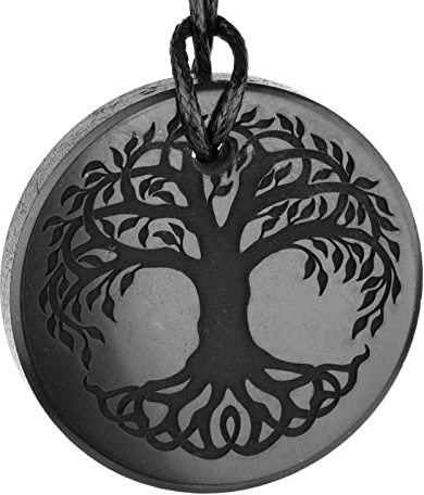 SHUNGITE TOLVU Schungit Baum des Lebens Keltischer Anhänger, Halskette und Amulette, aus authentischem russischem C60-Stein, graviert, 3,6 cm, rund, für Erwachsene, Unisex, Silber, Schungit