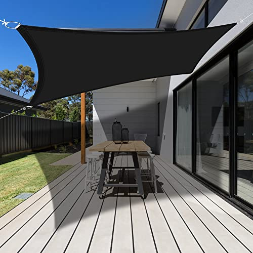 Vela Ombreggiante Impermeabile 4 x 6 m Rettangolare Tenda da Sole UV con Fune per Giardino Terrazzo e Campeggio, Nero