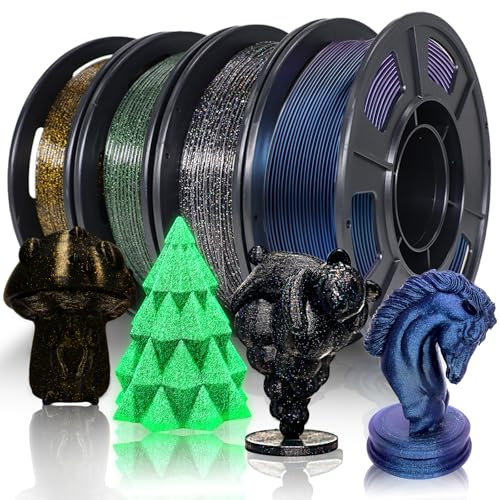 YOUSU 3D Printer Filament Galaxy PLA Filament 1.75mm, 3D Printing Filament Bundle, Multi Color PLA Filament Glitter 250g X 4 Color Pack