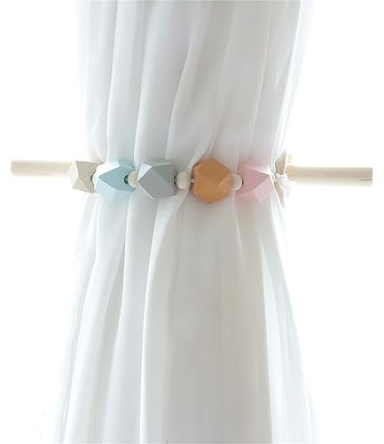Hava Kolari Boho Vorhanghalter,2 Stück Vorhang Raffhalter mit Holzperle Makramee Gardinenhalter Tiebacks Vorhang Clips Gardinenklammern für Vorhänge Gardinen Deko (Stil 1)