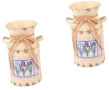 Garneck 2pcs Rustic Flower Pots Outdoor Barrel Planter Iron Hydroponics Flower Container Kettle for Florist