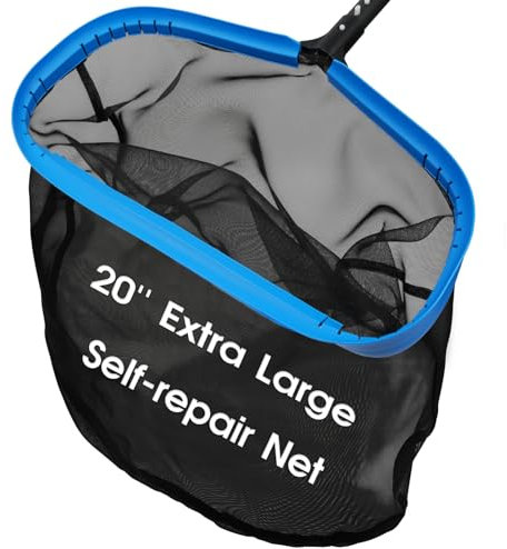 TidyMister 20'' Self-Repair Pool Skimmer Net Pool Cleaning Net with Heavy Duty Nylon Mesh, Aluminum Frame, Deep Debris Bag, for Above Ground Pool In-ground Pool Leaf Rake Net (Without Pole)