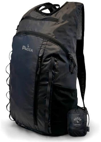 Pacca Onda 20L verstaubarer Wanderrucksack | Ultraleichter, faltbarer Camping-Tagesrucksack, Schwarz, 20L