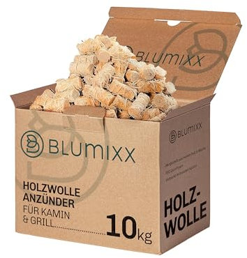 Blumixx Kaminanzünder Holzwolle Anzünder 10 kg - ca. 1.000 STK. - Ökologische Kamin- und Grillanzünder aus reinem Holz und Wachs, FSC-Zertifiziert, Effiziente und nachhaltige Anzündhilfe