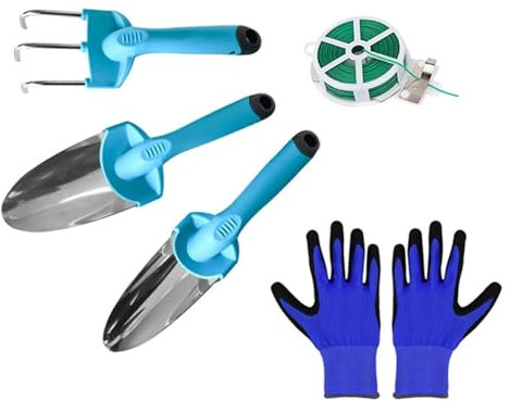 Gartengeräte Gartenwerkzeug-Set Gartenwerkzeug-Set, 5-teiliges Handwerkzeug-Geschenkset für die Gartenarbeit, inklusive Pflanzenbinder, Handkelle, Transplantationskelle und Grubber-Handrechen WEWYQS