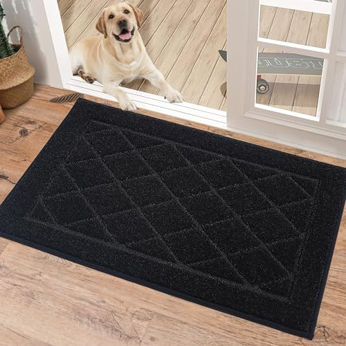 BEQHAUSE Dirt Trapper Door Mat 20 x 32, Doormat Non-Slip, Black