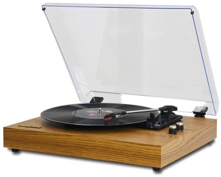 Jemora Vinyl Record Player Retro Turntable Wooden Tabletop Vintage Gramophone Compatible with 7/10/12-inch Vinyl Records 33/45/78 RPM Speeds BT5.3 Speaker RCA Output with Acrylic Dust Cover