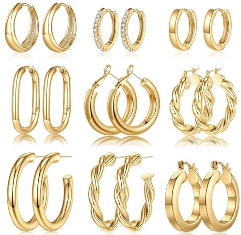 TINGN Gold Hoop Ohrringe - 14k Gold plattiert Small Creolen Ohrringe Set für Frauen Trendy Hypoallergenic Womens Hoops Huggie Ohrstecker, Goldschmuck für Frauen, Weihnachtsgeschenke für Frau