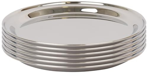 Argon Tableware 40.5cm Serving Platters - 6 Pack - Stainless Steel Chrome Dinner Tray Round Tray Plate Large Appetizer Serving Dishes for Party, Events, Table Service, Snack Platters