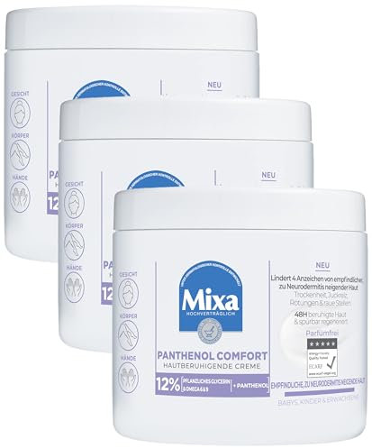 Mixa Panthenol hautberuhigende Creme, mit Panthenol, Pflegecreme für trockene, empfindliche und zu Neurodermitis neigende Haut, Wundheilcreme gegen Rötungen und Juckreiz, Panthenol Comfort, 400 ml