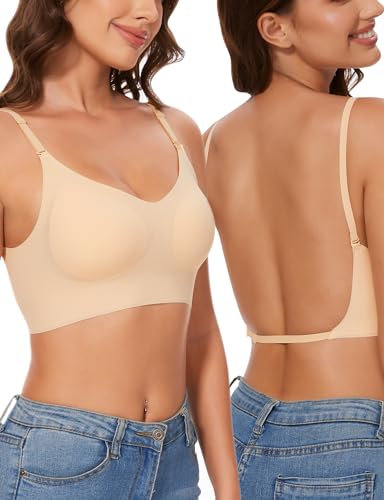 Kiiwah Reggiseno Schiena Scoperta Senza Ferretto, Reggiseno Invisibile Schiena Nuda in Seta Ghiacciata, Doux Bralette Donna con Tracolla Regolabile Rimovibile, Imbottitura Rimovibile (Nudo)
