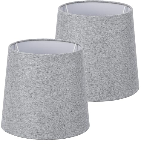 Navaris 2x Lampenschirm aus Leinen - 2er Pack E14 Lampen Schirm für Tischlampe oder Stehlampe - 2 Ersatz Lampenschirme klein - Außen Grau/Innen Weiß
