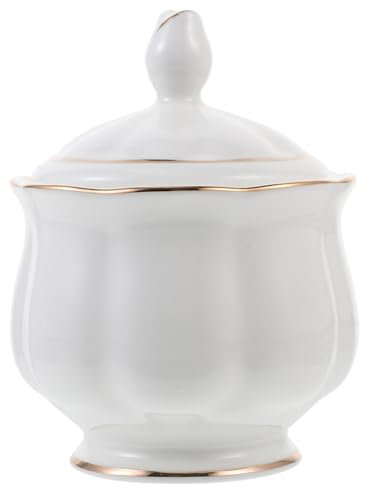 LABRIMP Azucarero De Cerámica Con Tapa Dorada 300 Ml, Recipiente Para Condimentos Resistente a Altas Temperaturas, Fácil De Limpiar, Para Cocina Doméstica y Restaurante