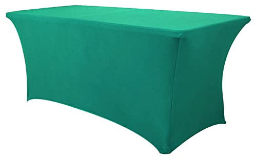 Mantel ajustable de elastano elástico para mesas rectangulares, color verde, 10 pies, ideal para bodas, cumpleaños, banquetes, vendedores, mantel de poliéster con cubremesa