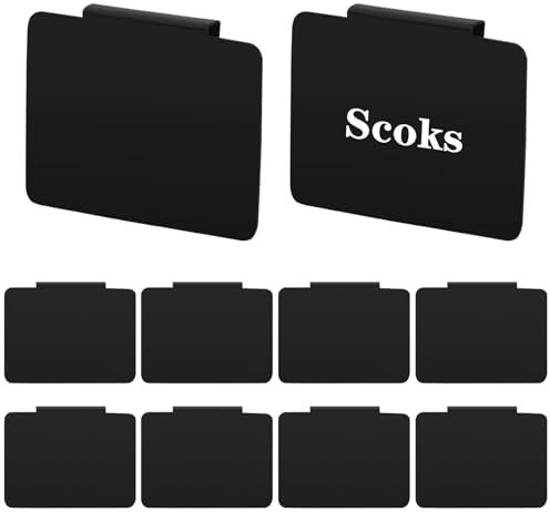 Granvoo 10 Piezas Etiquetas Clip de Plástico para Cesta de Almacenamiento, 9 x 6,8 cm Negro PVC Porta Etiquetas Estanteria, Titular de Etiquetas de Pizarra para Cocina Despensa, Cuadrado